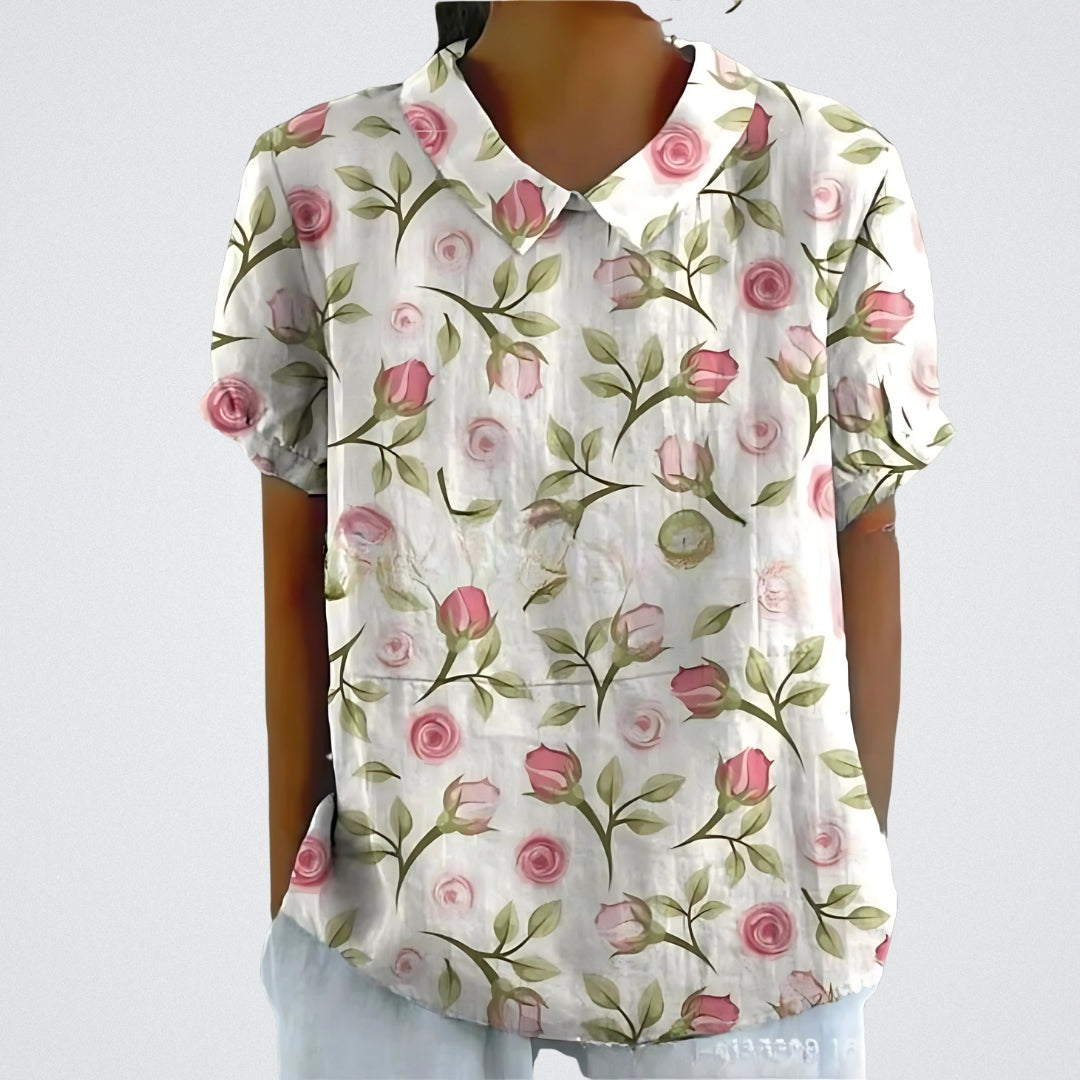 Lena | Floral Linen Blouse