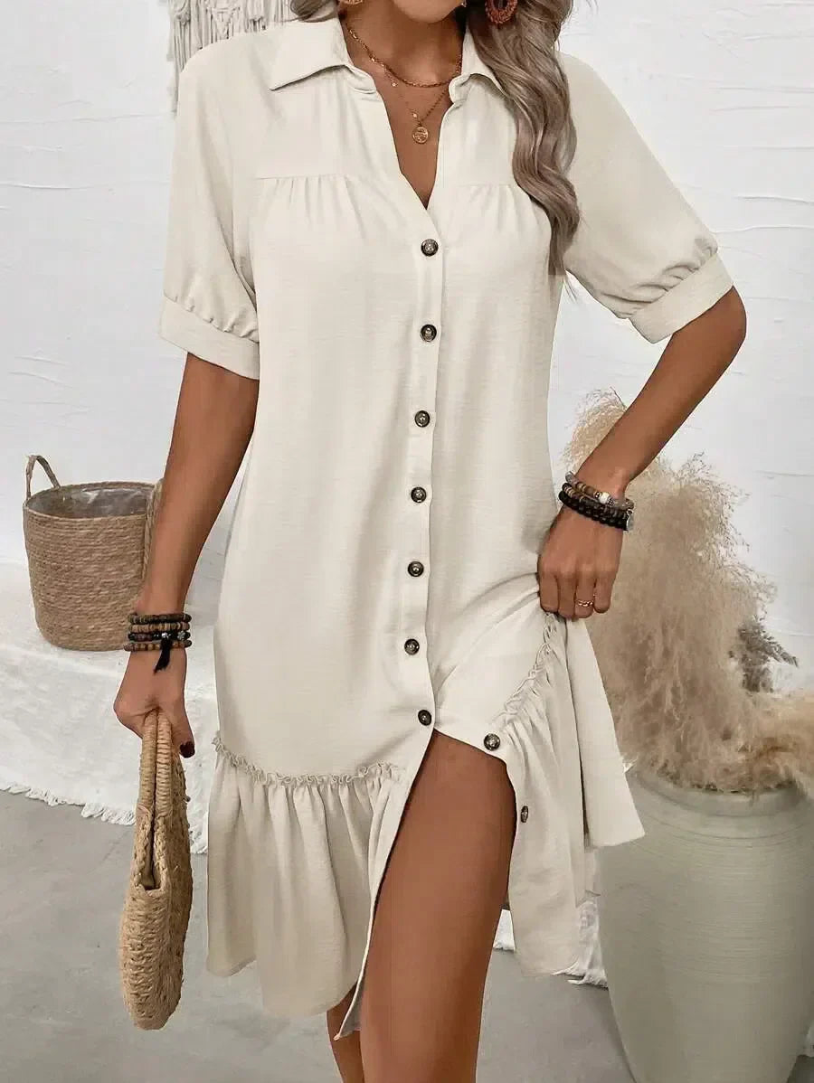 Aliyah - Button-Down Ruffle Hem Dress