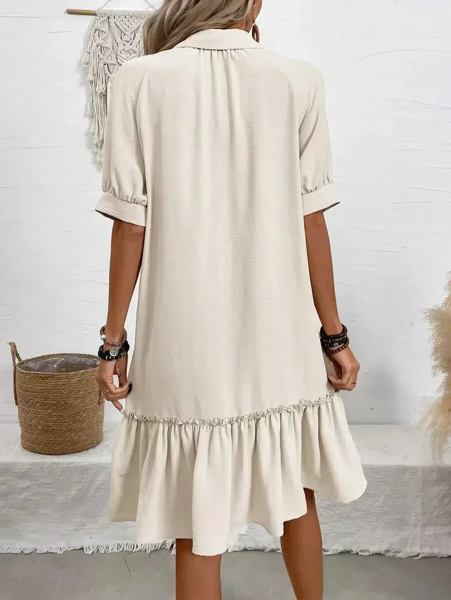Aliyah - Button-Down Ruffle Hem Dress