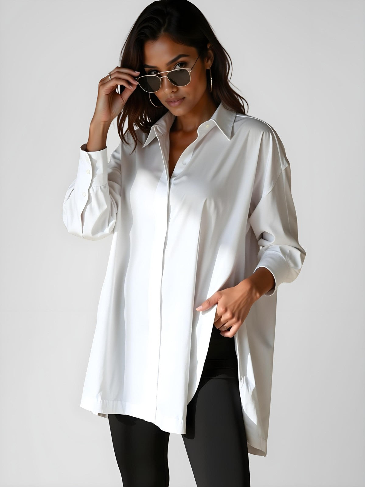 Claudia - Long Oversized Tunic Shirt with Side Slits