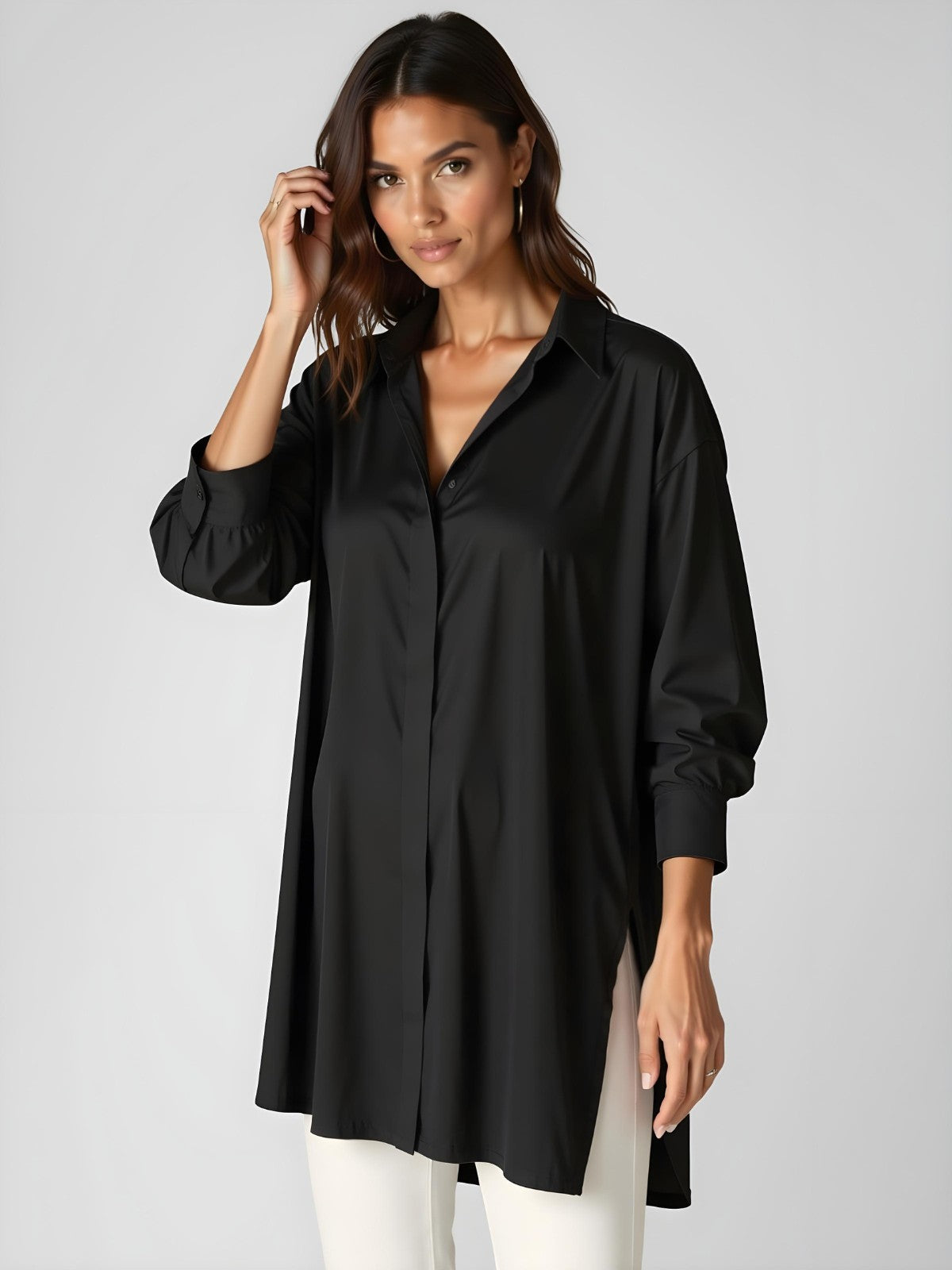 Claudia - Long Oversized Tunic Shirt with Side Slits