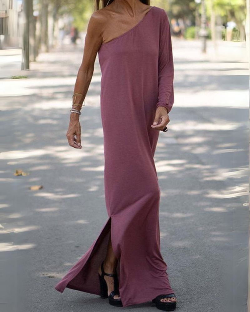LUNA | SIDE-TO-SIDE ONE-SHOULDER STATEMENT MAXI DRESS