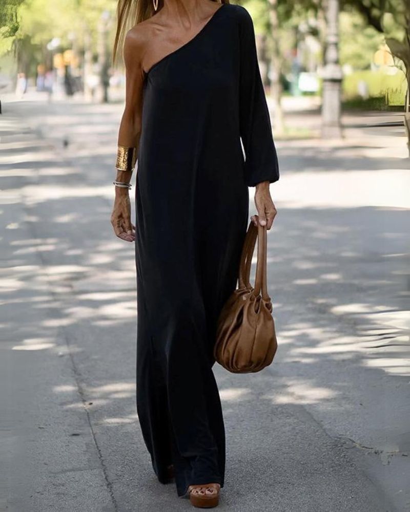 LUNA | SIDE-TO-SIDE ONE-SHOULDER STATEMENT MAXI DRESS