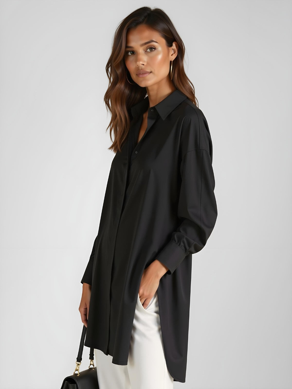 Claudia - Long Oversized Tunic Shirt with Side Slits