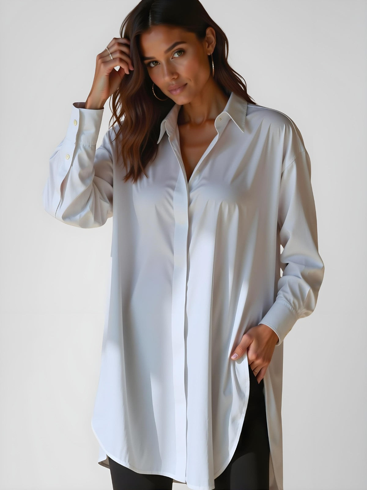 Claudia - Long Oversized Tunic Shirt with Side Slits