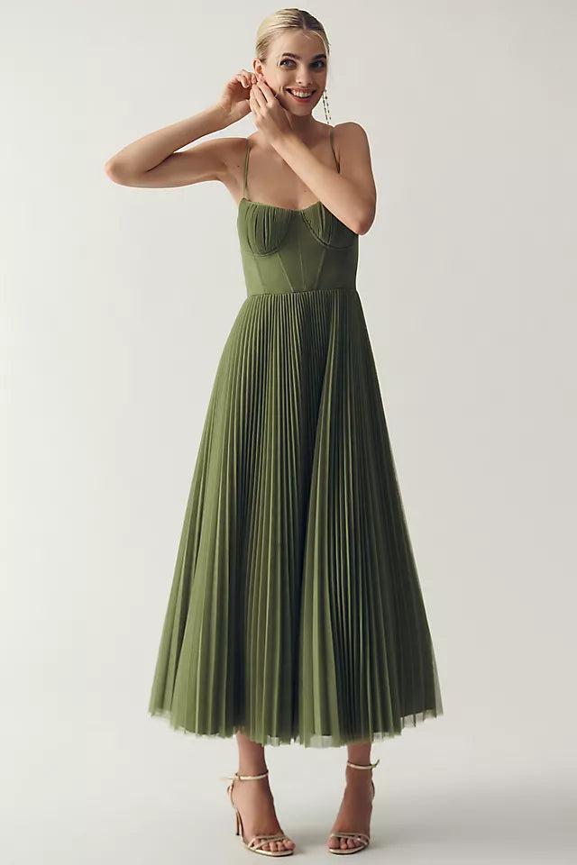 Isabelle | Pleated Tulle Midi Dress
