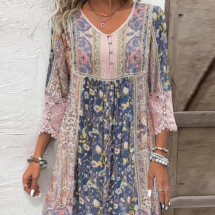 Lucy – Elegant V-Neck Lace Midi Dress