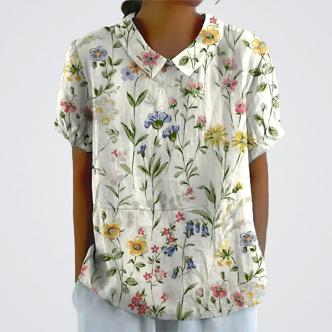 Lena | Floral Linen Blouse