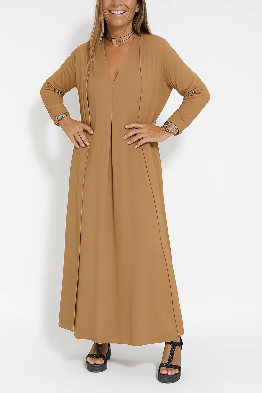 Serena - Elegant long dress + matching cardigan FREE