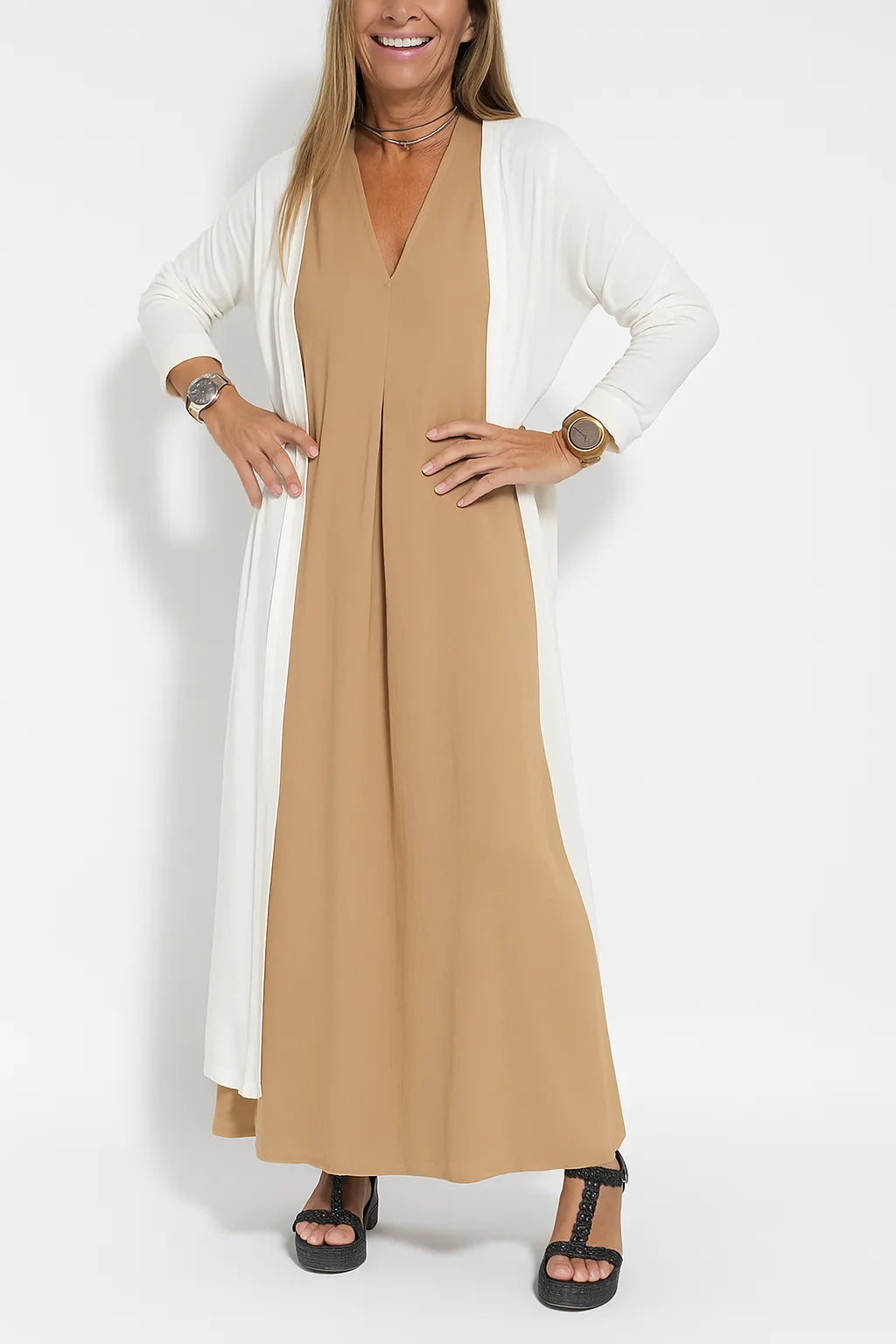 Serena - Elegant long dress + matching cardigan FREE