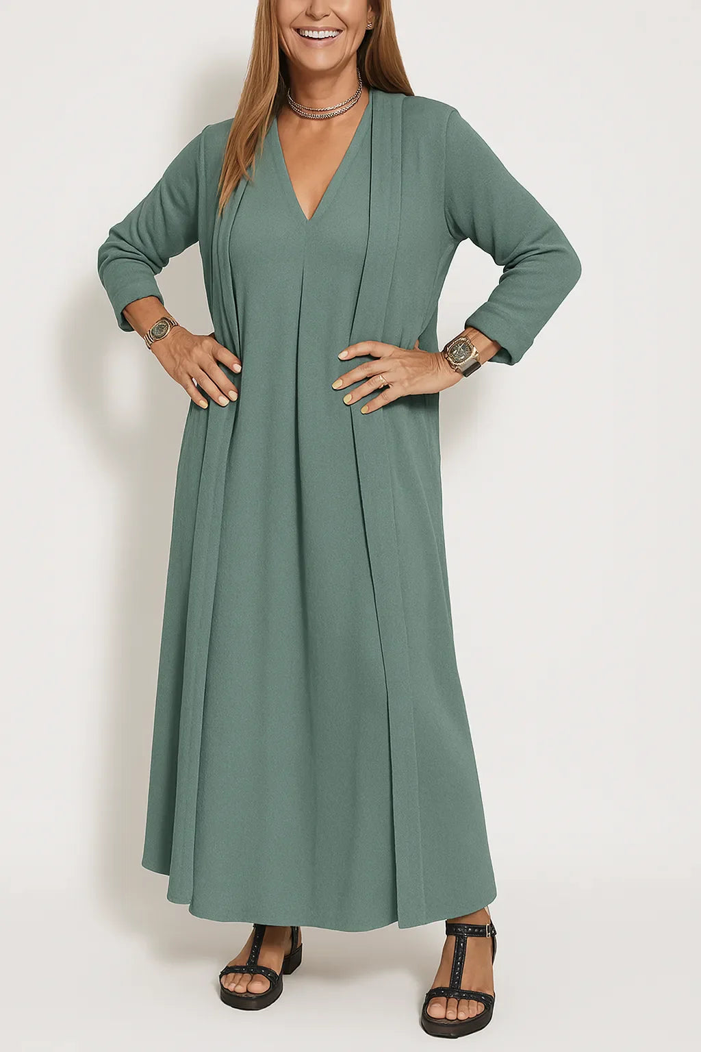 Serena - Elegant long dress + matching cardigan FREE