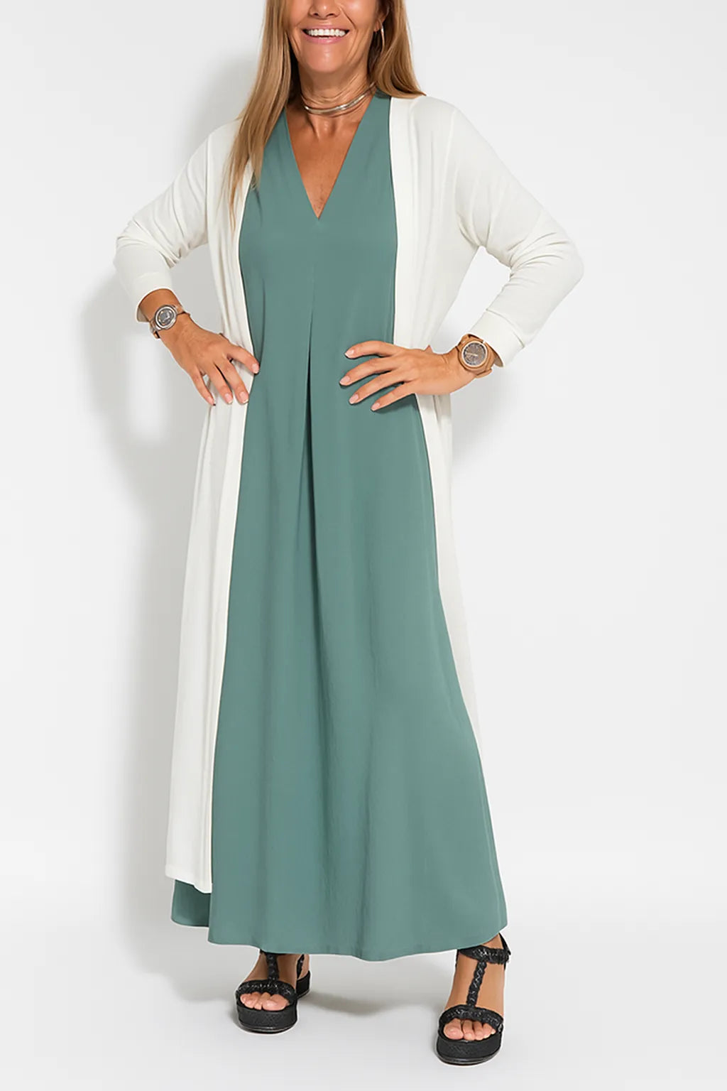 Serena - Elegant long dress + matching cardigan FREE