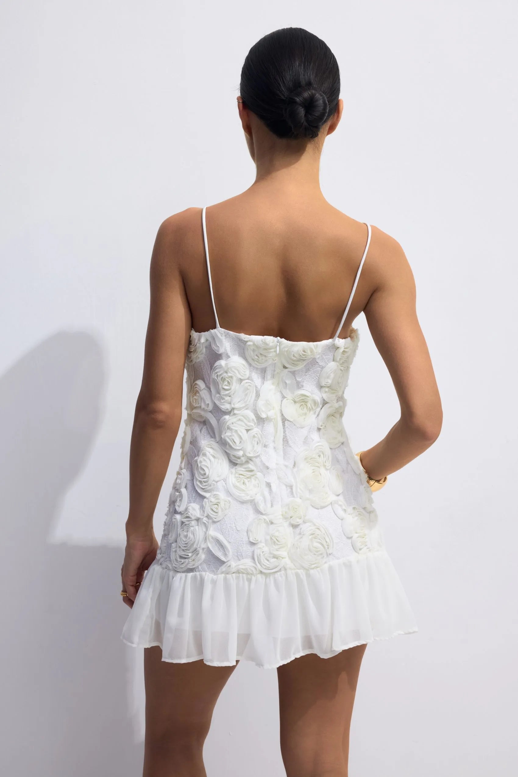 Beverly – Floral Applique Pleated Chiffon Mini Dress