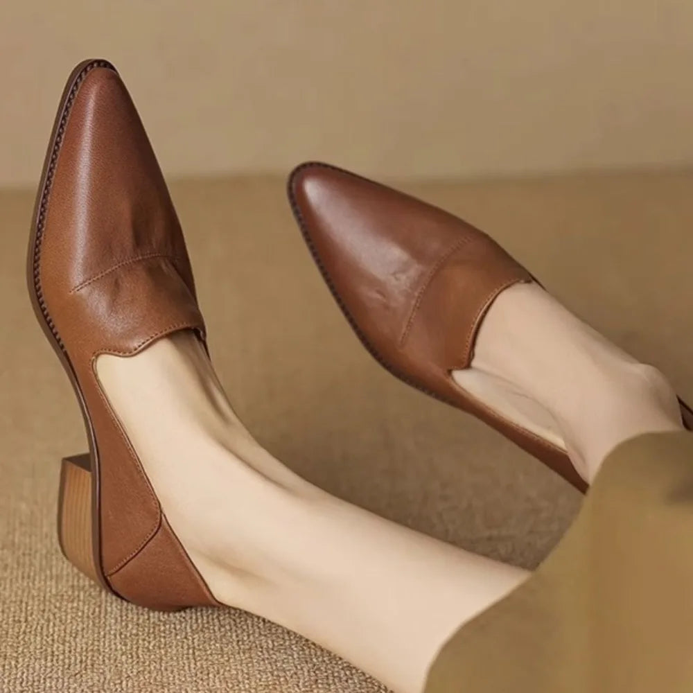 Serel – Pointed Soft-Leather Mid-Heel Loafers