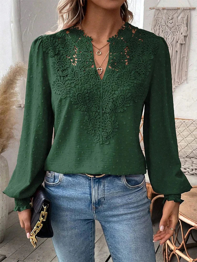Alice - Luxurious Lace Blouse with V-Neck