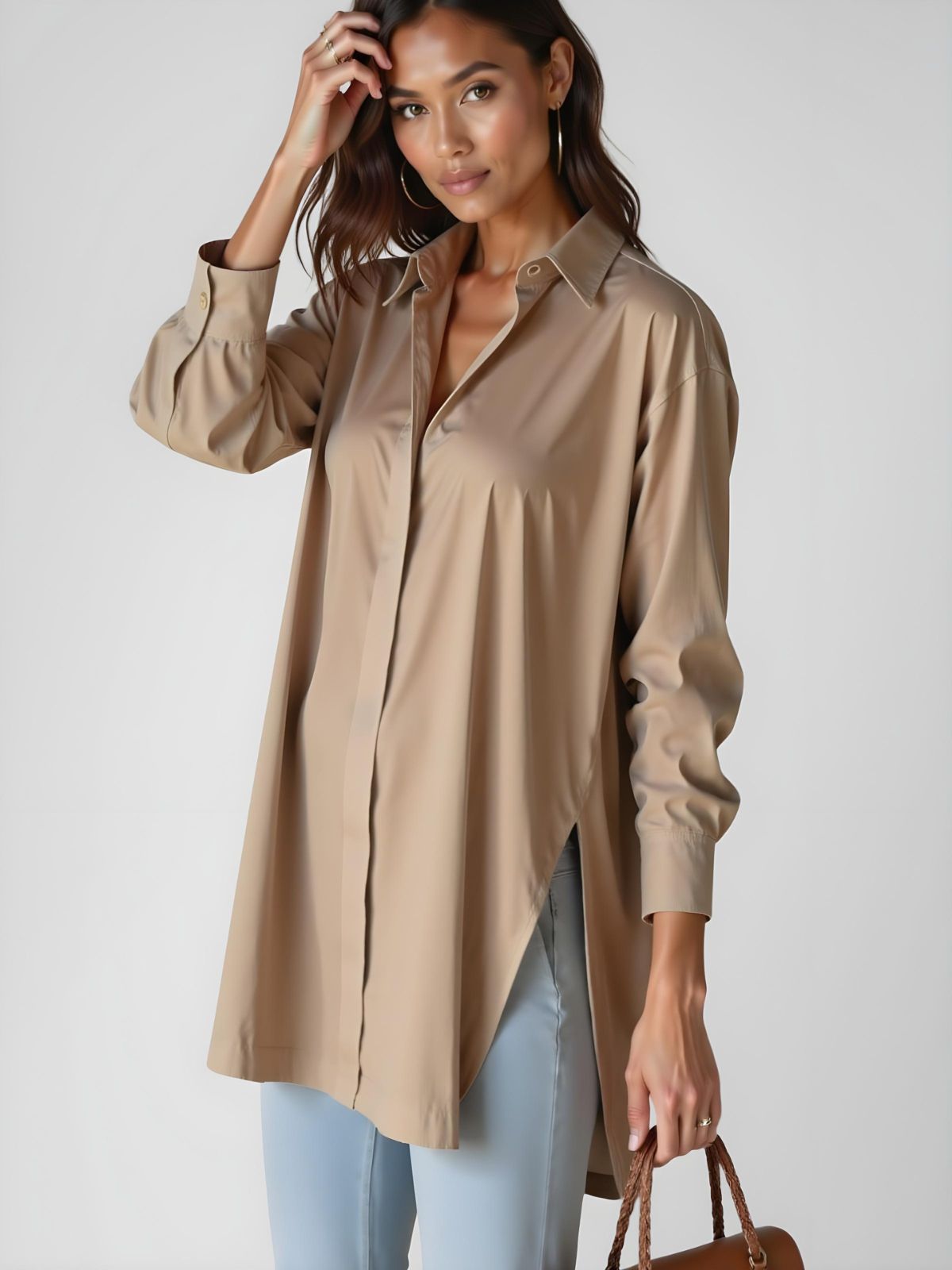 Claudia - Long Oversized Tunic Shirt with Side Slits