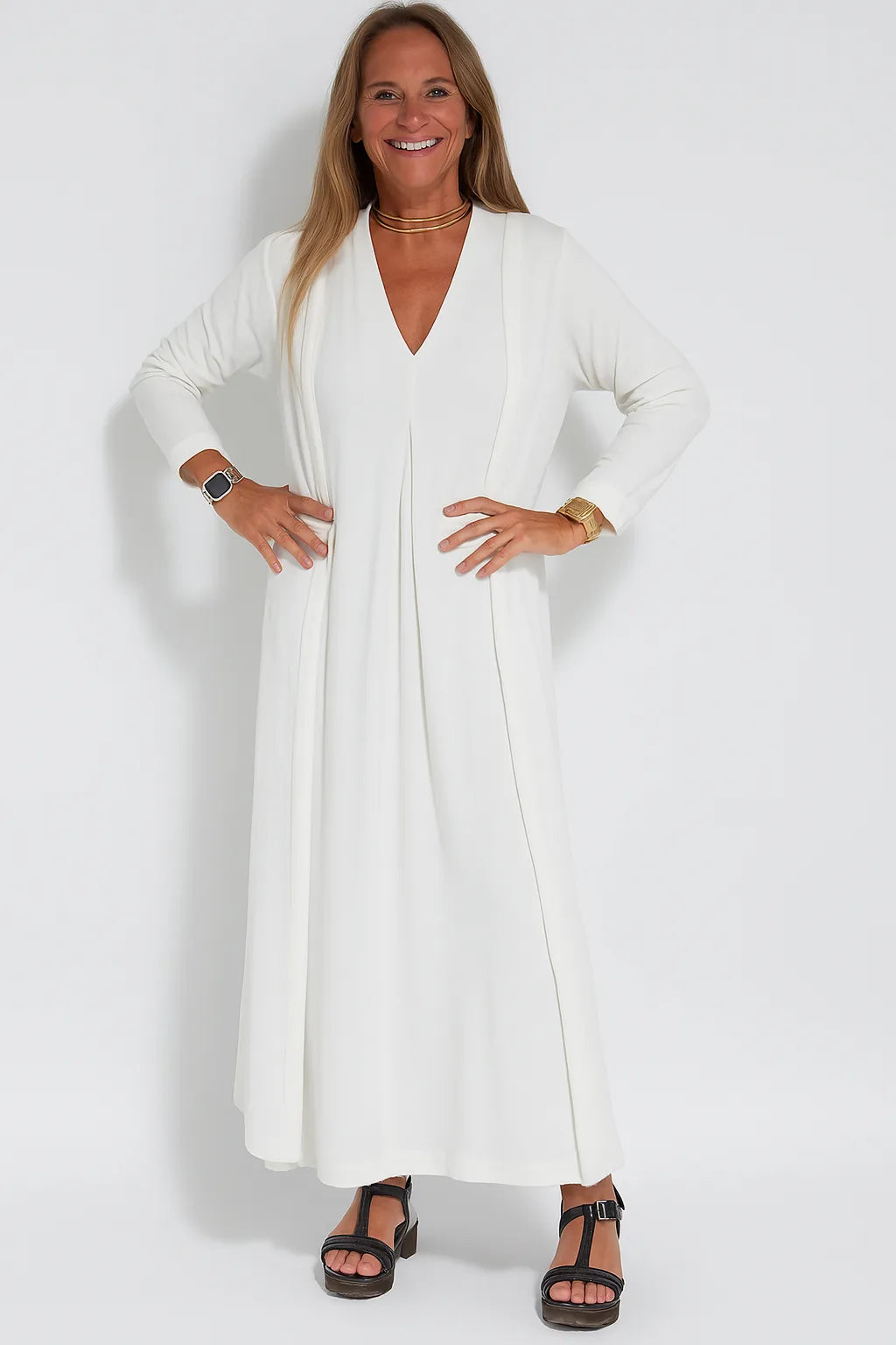 Serena - Elegant long dress + matching cardigan FREE