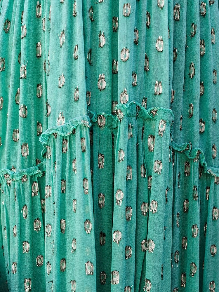 Jacinta™ Green Maxi Dress with V-Neck and Ibiza Summer Print