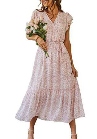 Rocío™ - Long Ibiza Dress in Pink with Print