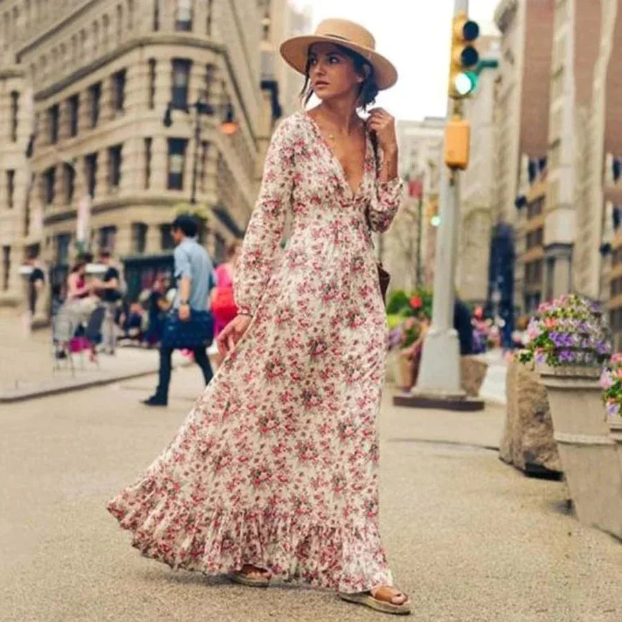 Fabiana™ - Maxi Floral Dress in Ibiza Style