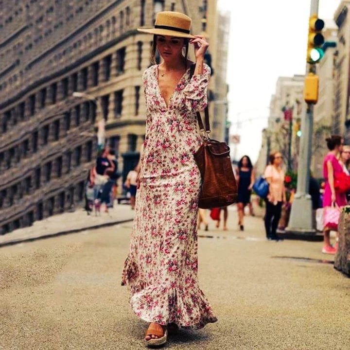 Fabiana™ - Maxi Floral Dress in Ibiza Style