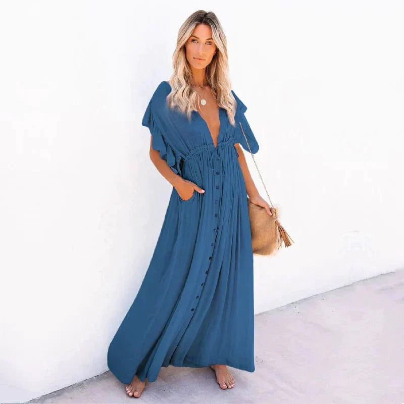 Alicia - Maxi Beach Dress in Navy Blue from Ibiza