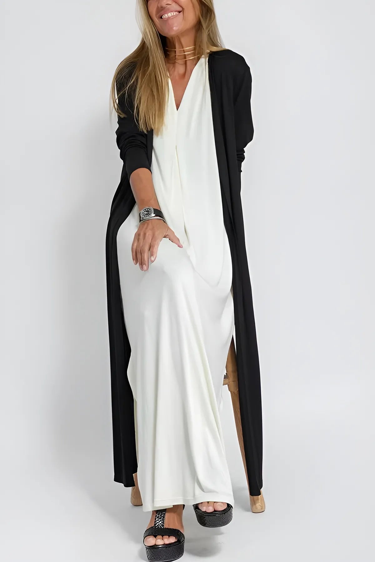 Serena - Elegant long dress + matching cardigan FREE