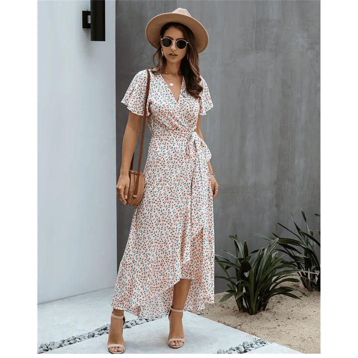 Rocío™ - Long Ibiza Dress in Pink with Print