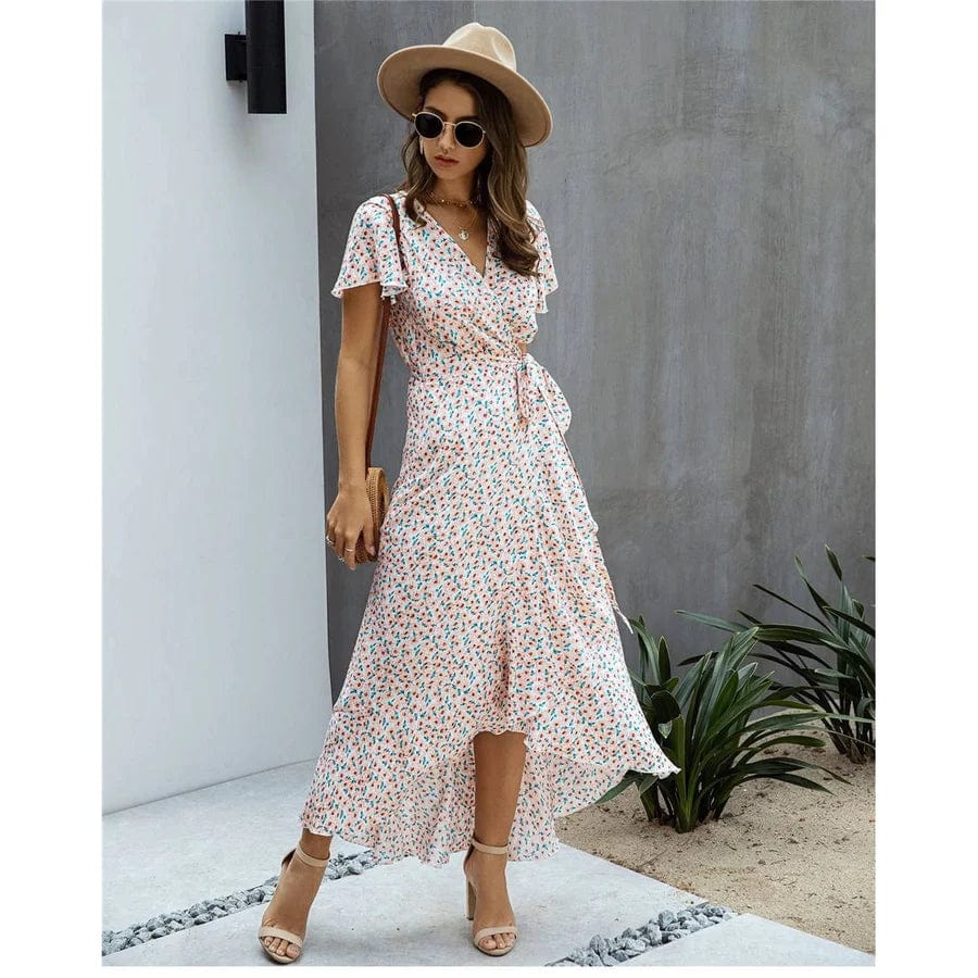 Rocío™ - Long Ibiza Dress in Pink with Print