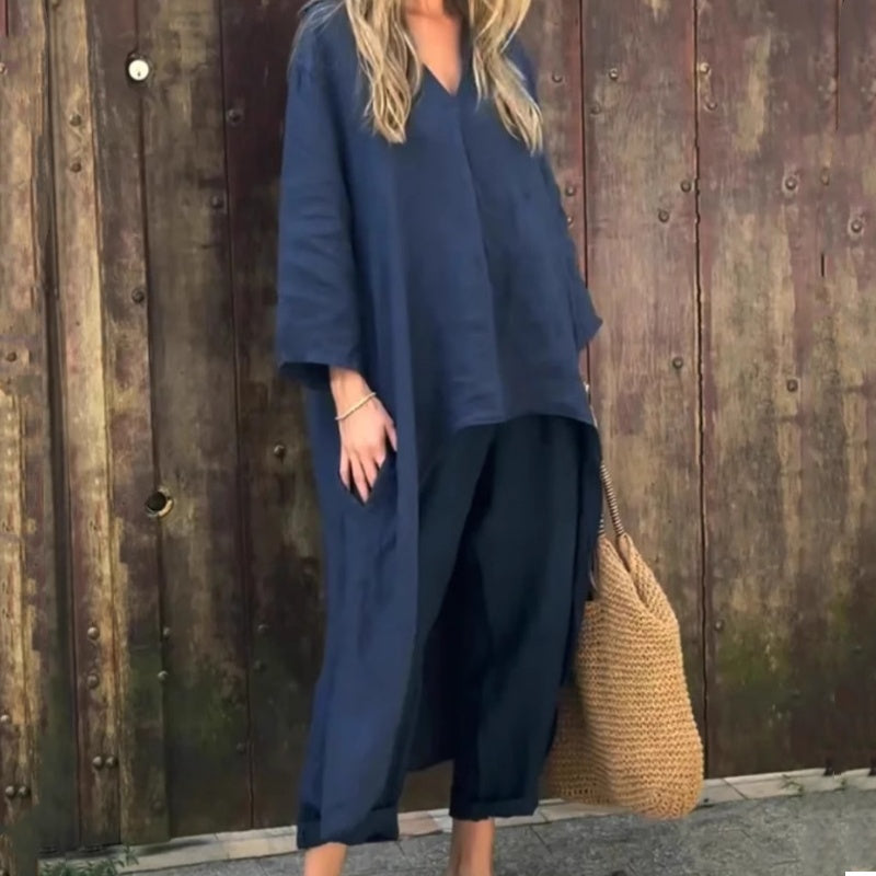 ABBY | 2 PIECE SET WITH LOOSE POCKETS AND V NECK