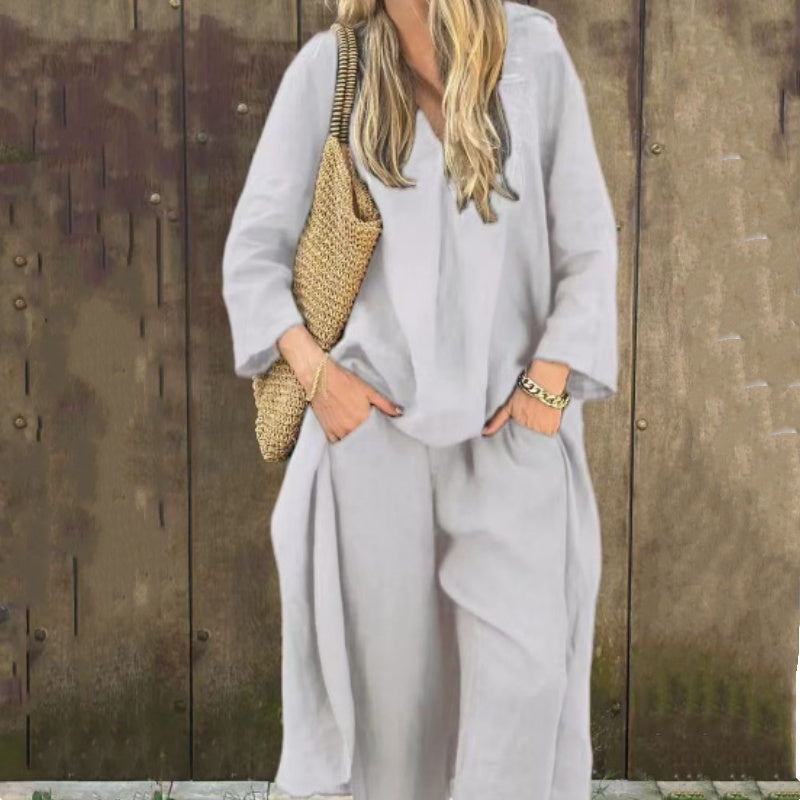 ABBY | 2 PIECE SET WITH LOOSE POCKETS AND V NECK