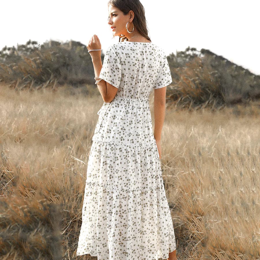 Tess™ Long White Summer Dress with Print